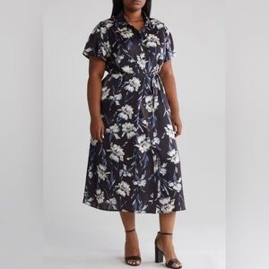 Nordstrom Rack Wrap Dress Plus Foral Button Front Collard Midi Formal Size 2X